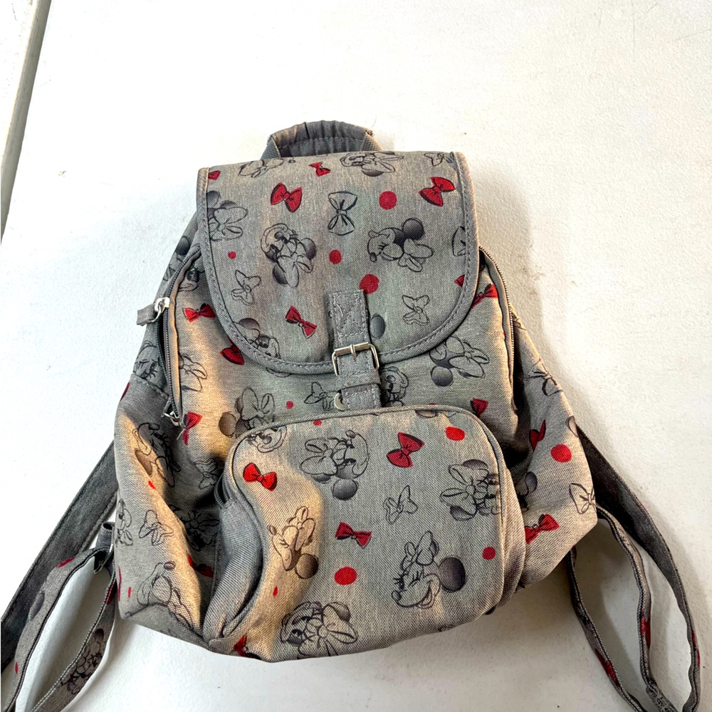 Minnie Backpack - Grey with bows and polka dots